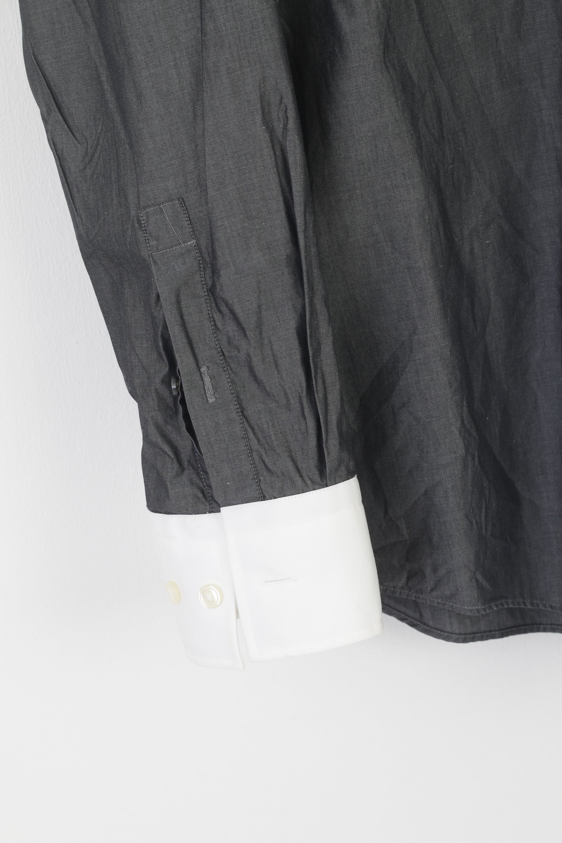 Hugo Boss Men 44 17.5 L Casual Shirt Gray Cotton Slim Fit Long Sleeve Elegant Top