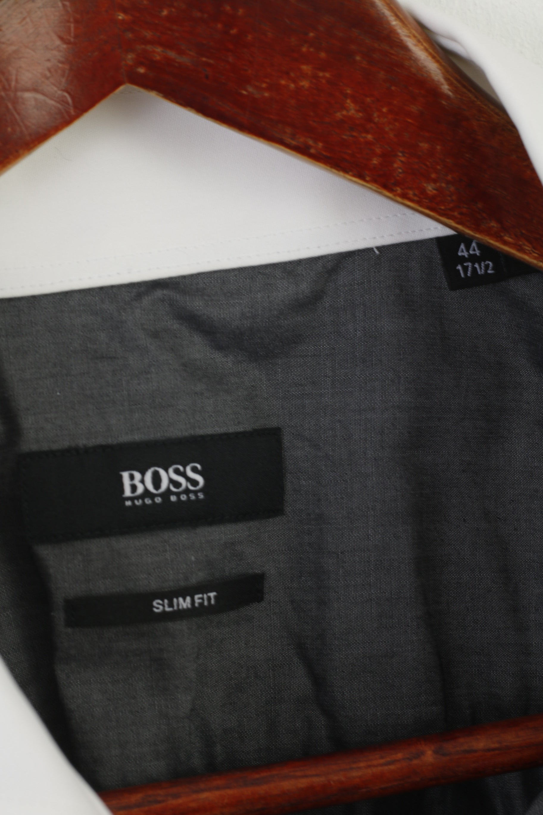 Hugo Boss Men 44 17.5 L Casual Shirt Gray Cotton Slim Fit Long Sleeve Elegant Top