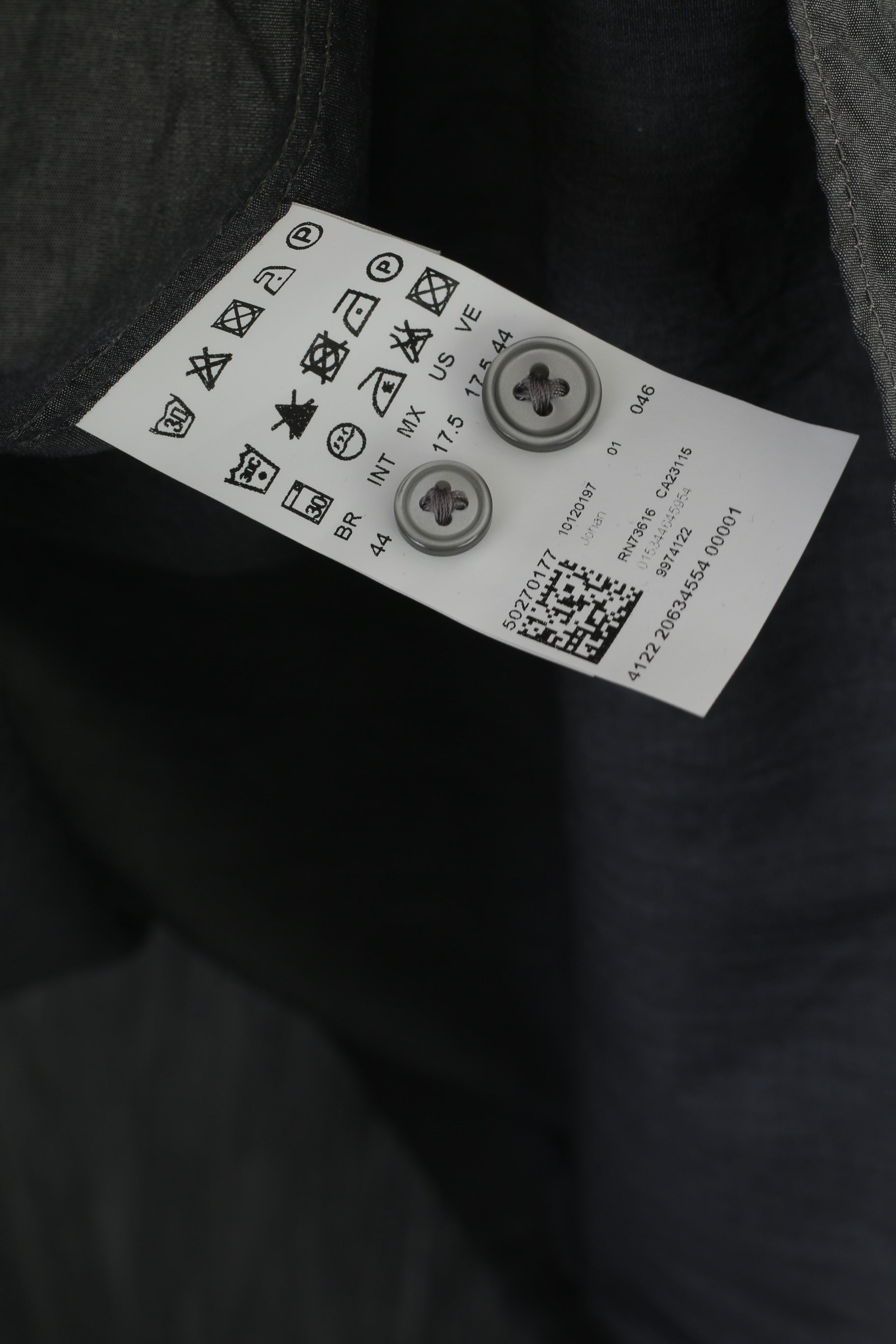 Hugo Boss Men 44 17.5 L Casual Shirt Gray Cotton Slim Fit Long Sleeve Elegant Top