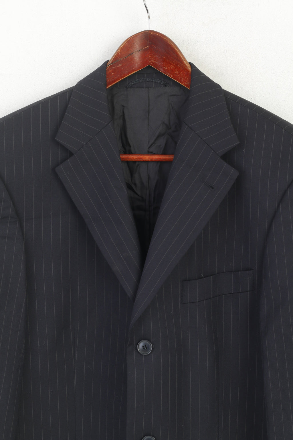 Roy Robson Men 38 Blazer Black Striped 100% Wool Italy Single Breasted Jacket