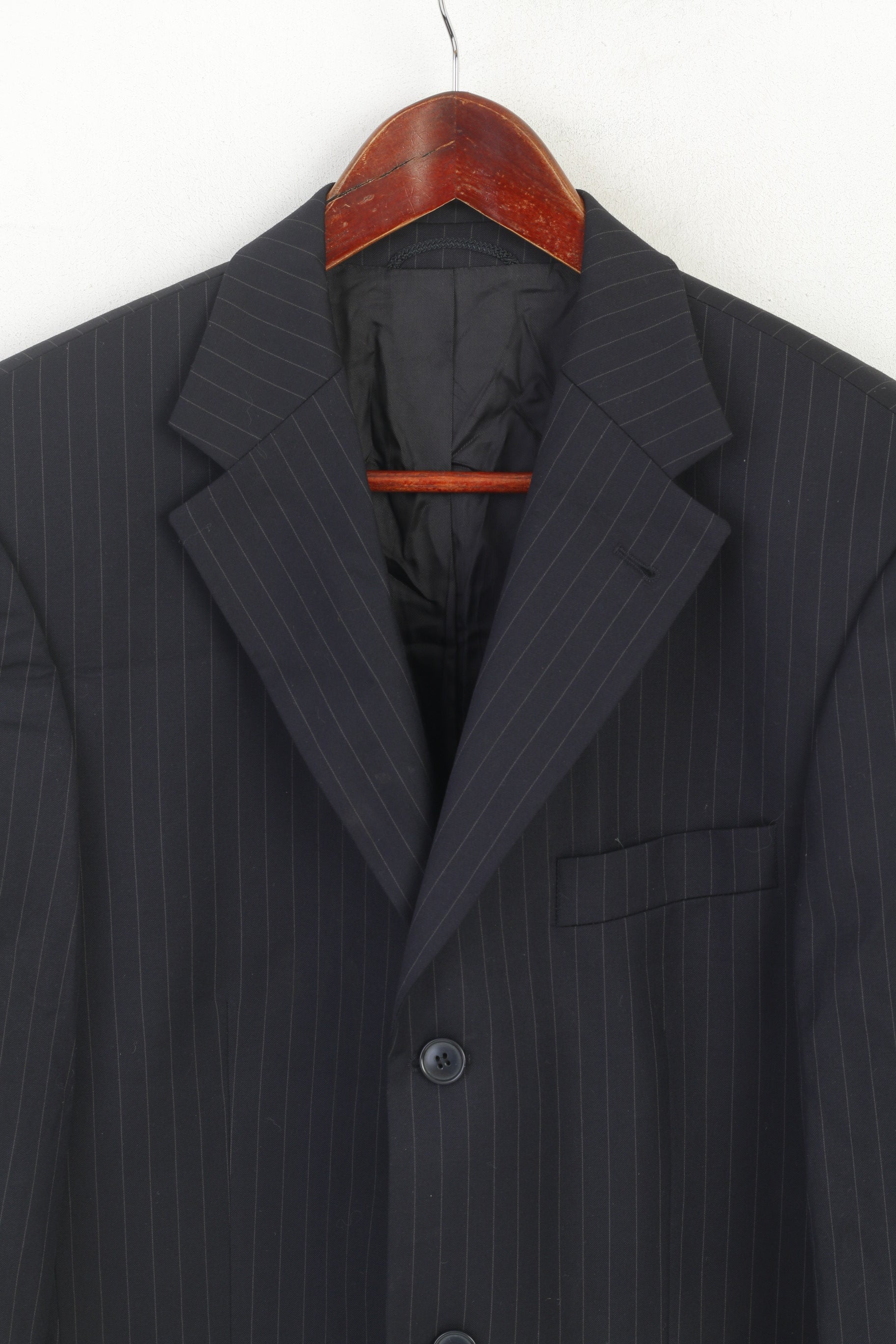 Roy Robson Men 38 Blazer Black Striped 100% Wool Italy Single Breasted Jacket