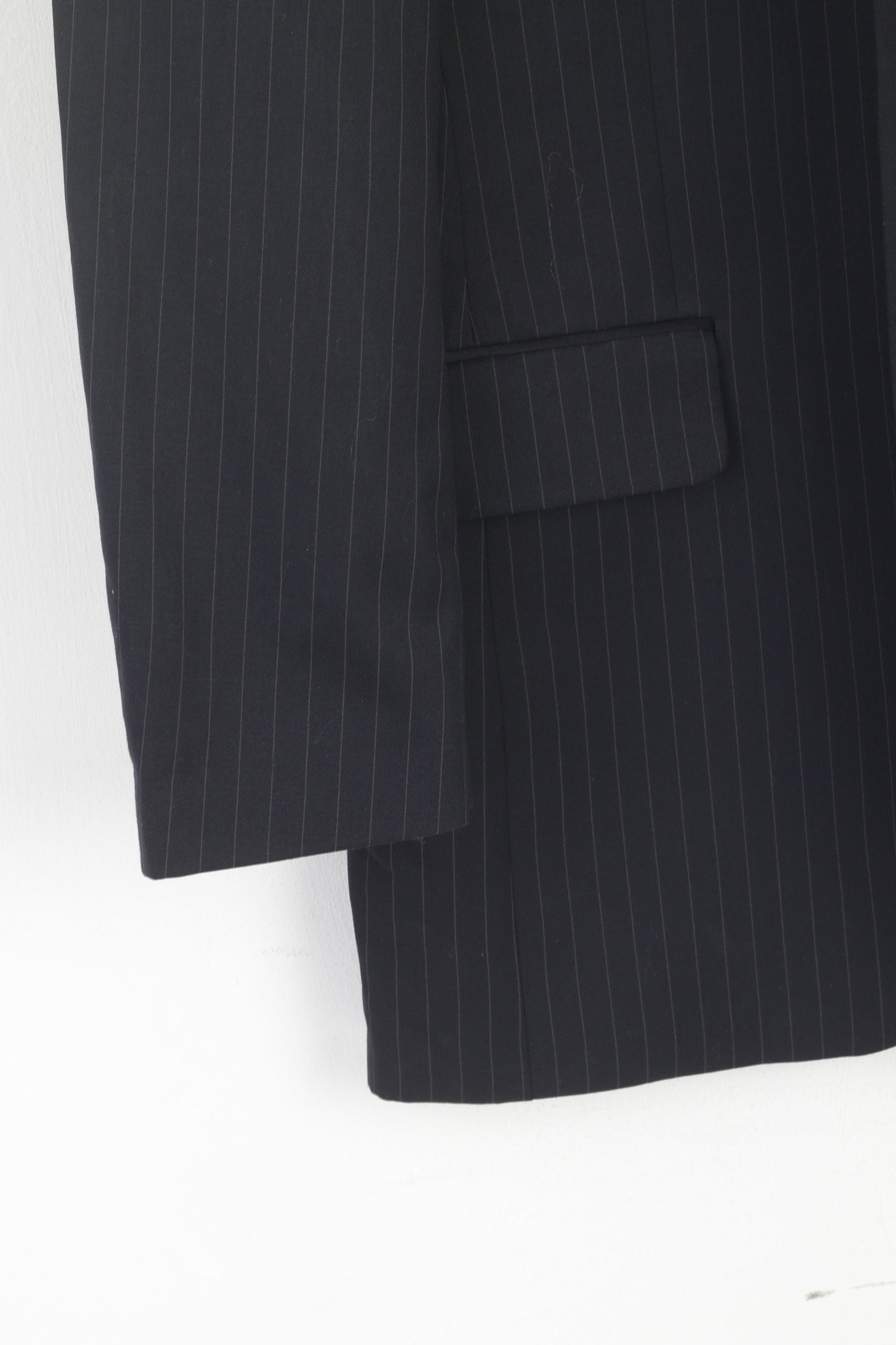 Roy Robson Men 38 Blazer Black Striped 100% Wool Italy Single Breasted Jacket