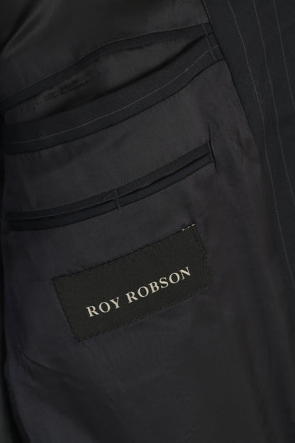 Roy Robson Hommes 38 Blazer Noir Rayé 100% Laine Italie Veste Simple Boutonnage
