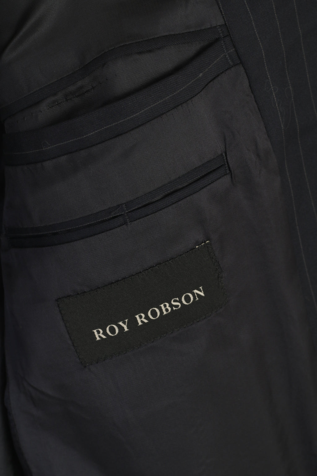 Roy Robson Men 38 Blazer Black Striped 100% Wool Italy Single Breasted Jacket