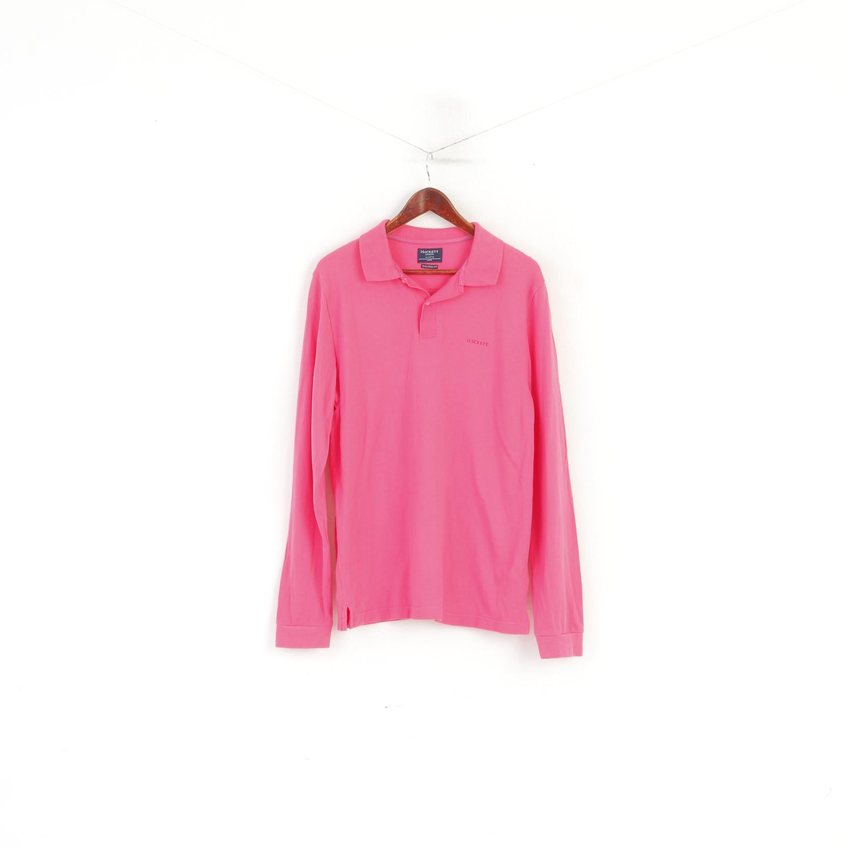 Polo da uomo L di Hackett London Top a maniche lunghe in cotone elasticizzato rosa con bottoni dettagliati