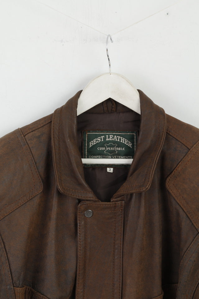 Confection Vetements Men 3 L Jacket Brown Leather  Full Zipper Shoulder Pads Top