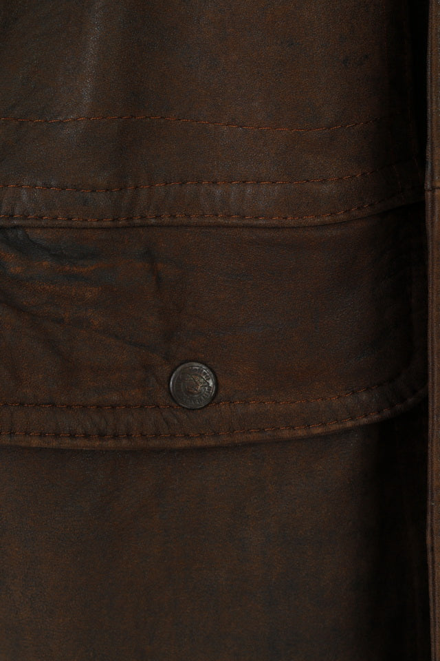 Confection Vetements Men 3 L Jacket Brown Leather  Full Zipper Shoulder Pads Top