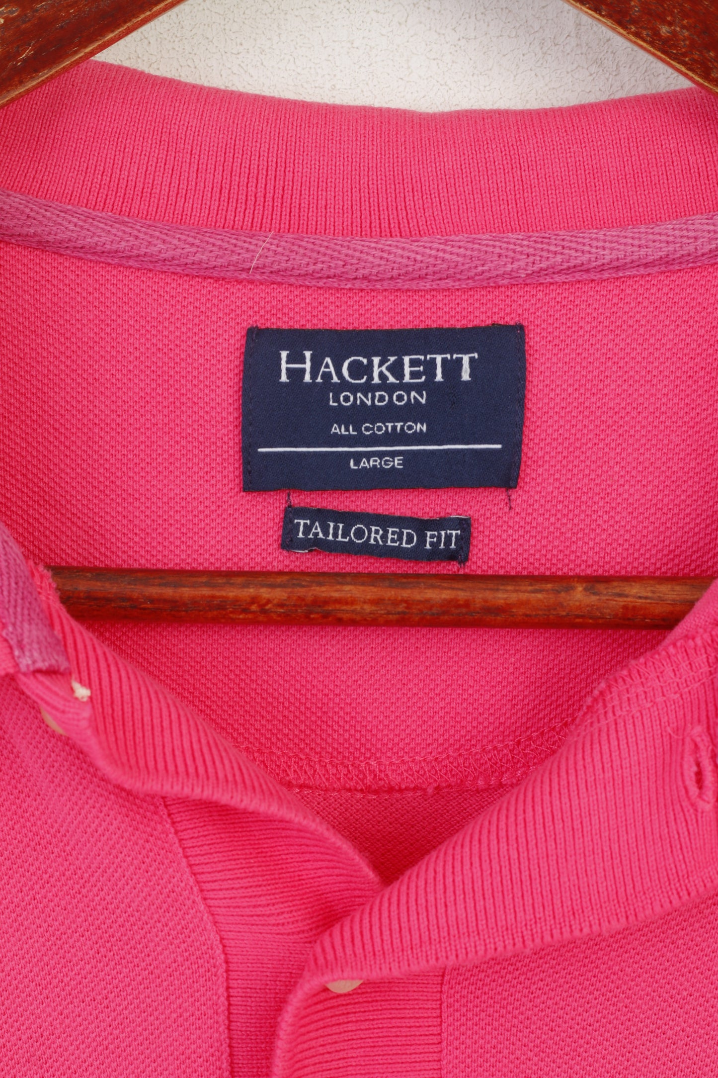 Hackett London Hommes L Polo Rose Coton Stretch Boutons Détaillés Haut À Manches Longues