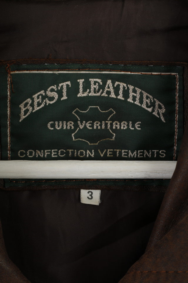 Confection Vetements Men 3 L Jacket Brown Leather  Full Zipper Shoulder Pads Top