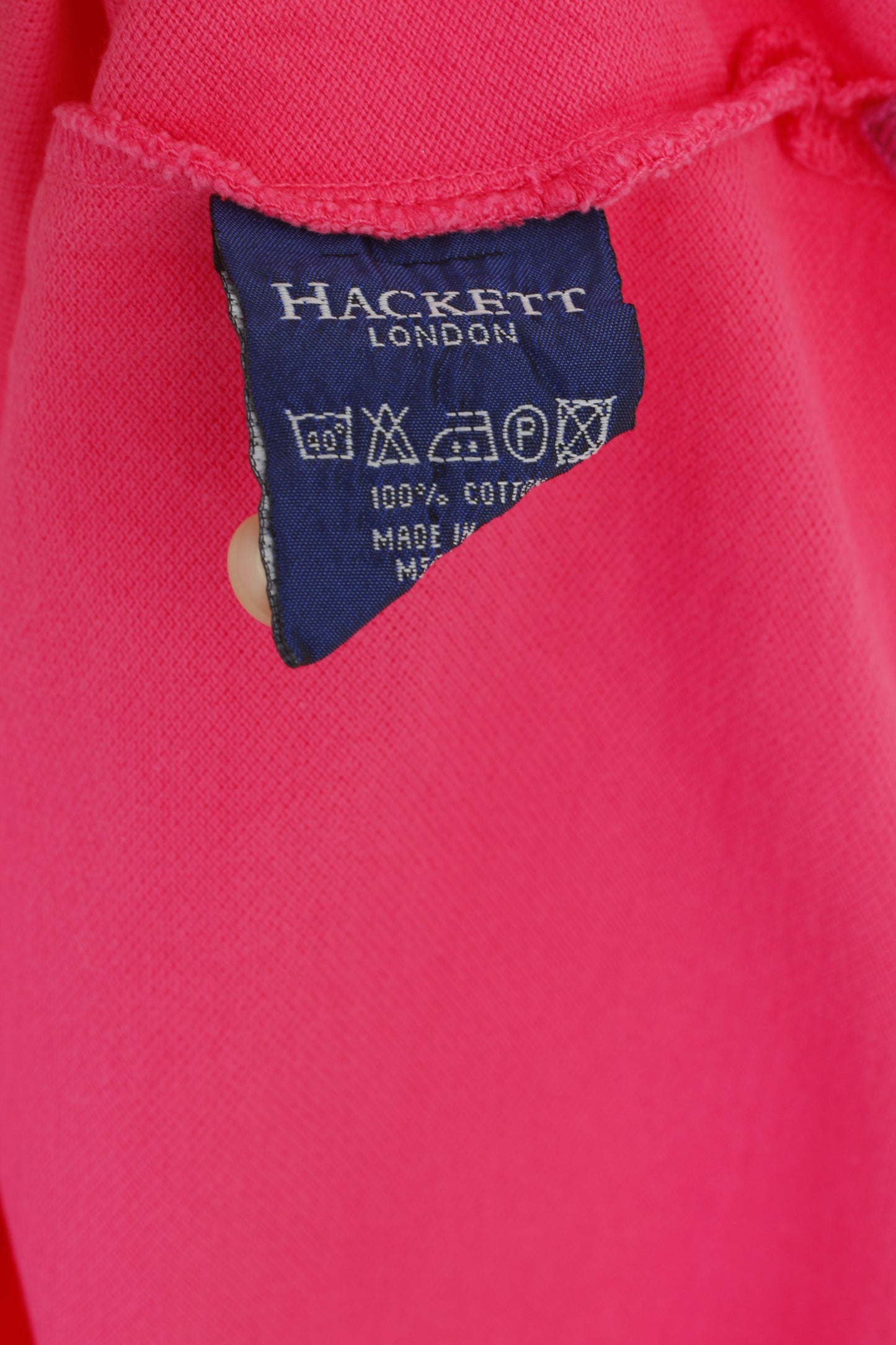 Hackett London Men L Polo Shirt Pink Stretch Cotton Detailed Buttons Long Sleeve Top