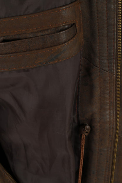 Confection Vetements Men 3 L Jacket Brown Leather  Full Zipper Shoulder Pads Top