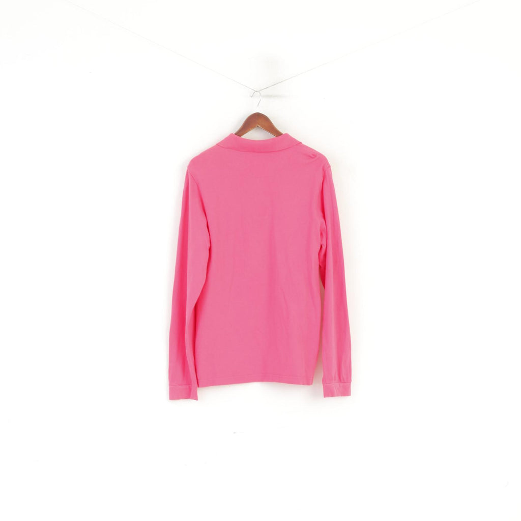Polo da uomo L di Hackett London Top a maniche lunghe in cotone elasticizzato rosa con bottoni dettagliati