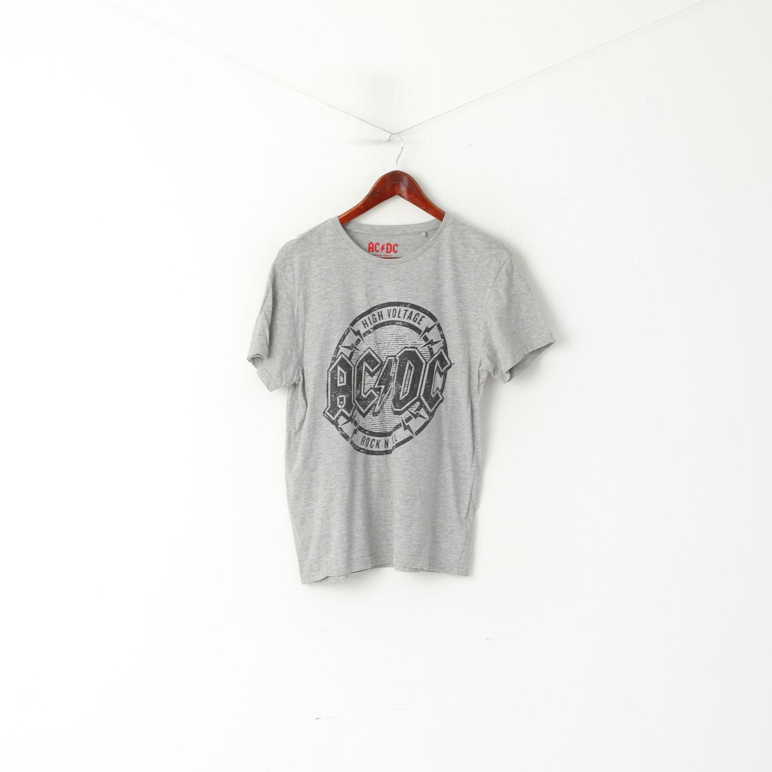 Cedar Wood State Men M Shirt Grey Cotton Grapic AC/DC Voltage Rock N Roll Top