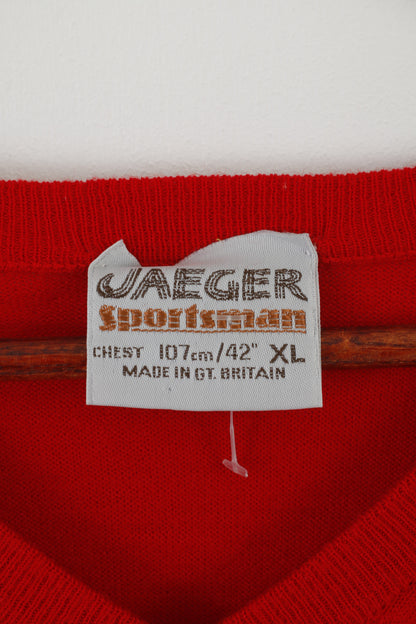 Jaeger Sportsman Hommes XL (M) Pull Laine Rouge Vintage Col V Pull Classique