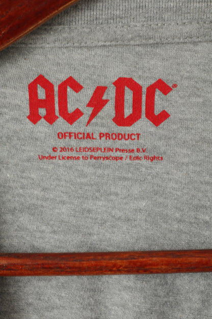 Camicia da uomo M in legno di cedro di stato in cotone grigio Grapic tensione AC/DC Rock N Roll Top