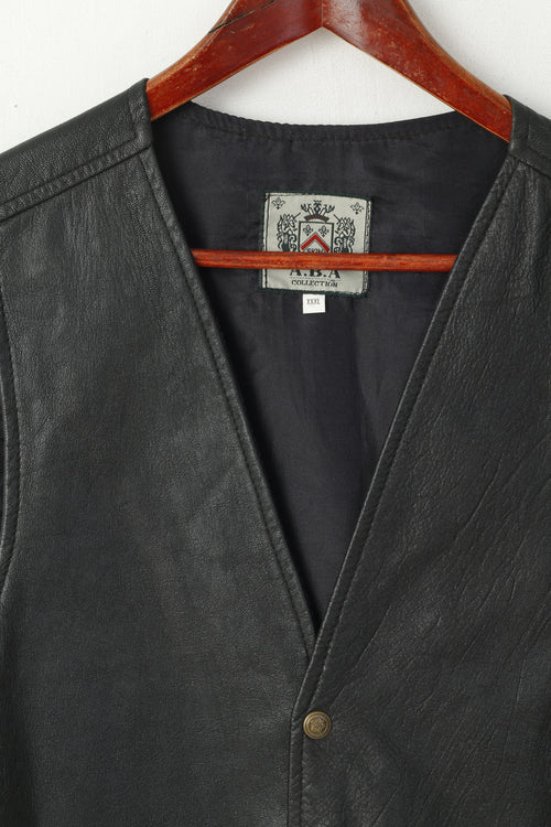 ABA Collection Hommes 3XL (L) Gilet en Cuir Noir Boutons-pression Vintage Rétro Gilet