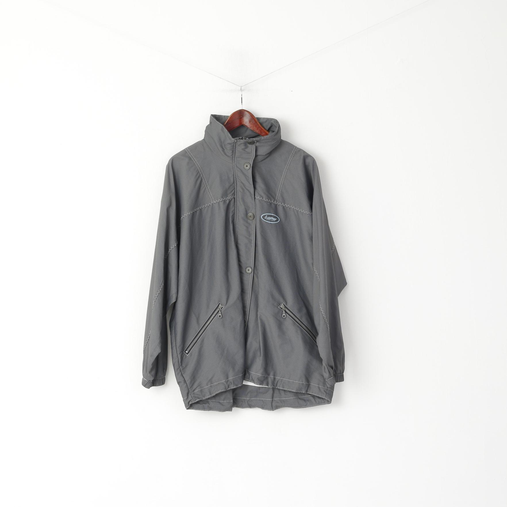 Loffler Hommes XXL Veste Gris Brillant Nylon Sportswear Fermeture Éclair Complète Oldschool Top