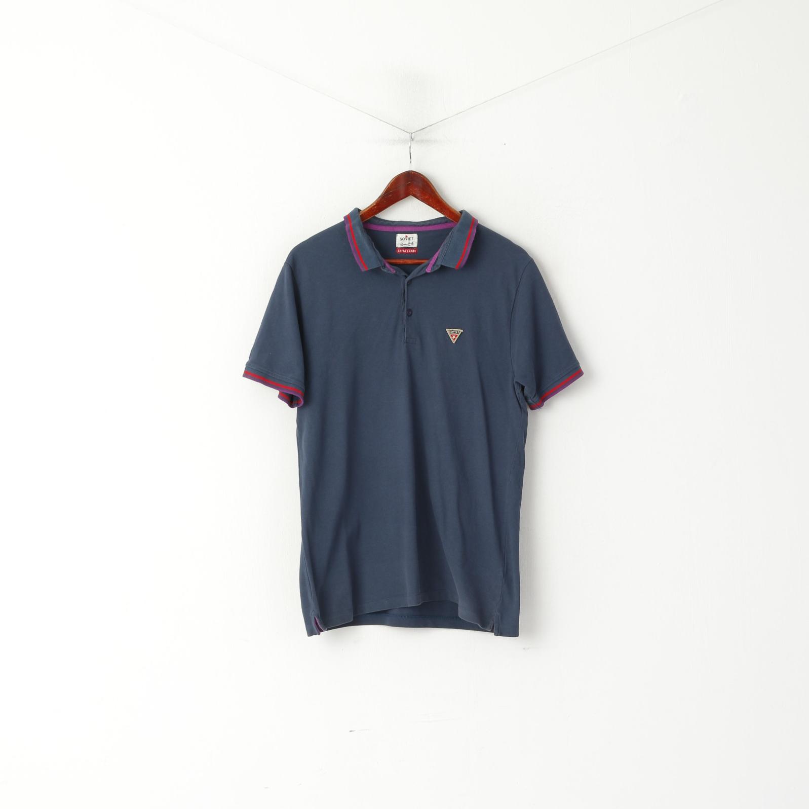 Soviet Men XL (M) Polo Shirt Navy Cotton Russian Built Slim Fit Classic Top