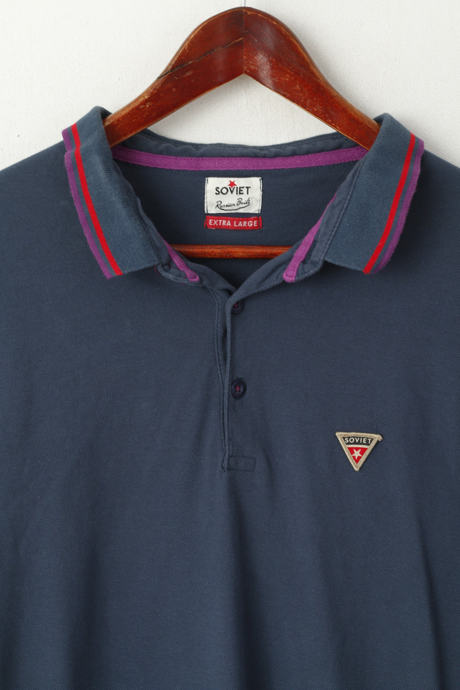 Soviet Men XL (M) Polo Shirt Navy Cotton Russian Built Slim Fit Classic Top