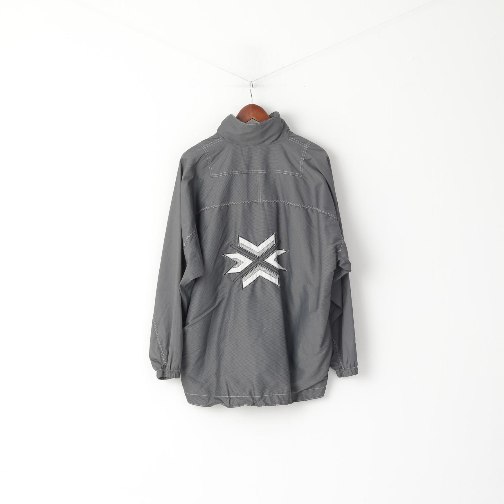 Loffler Hommes XXL Veste Gris Brillant Nylon Sportswear Fermeture Éclair Complète Oldschool Top