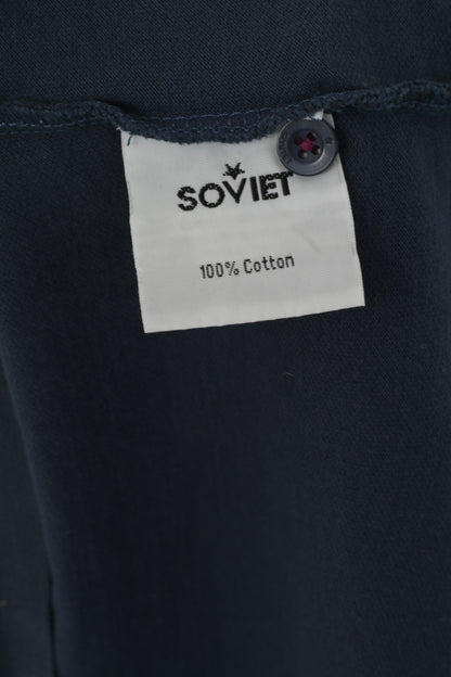 Soviet Men XL (M) Polo Shirt Navy Cotton Russian Built Slim Fit Classic Top