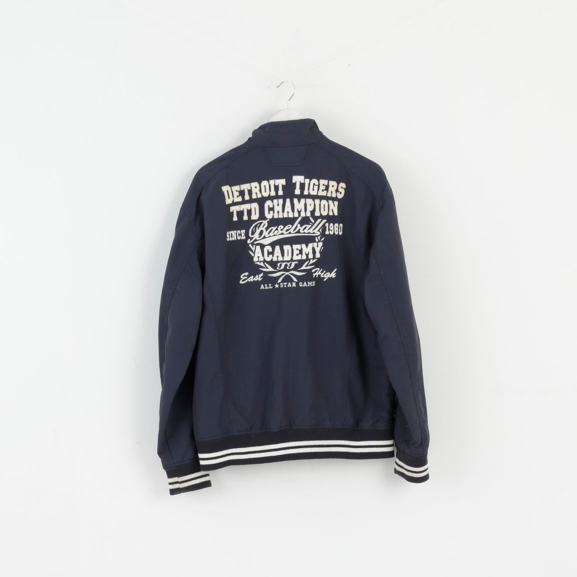 Tom Tompson Men 3XL (2XL) Jacket Navy Nylon Zip Up Detroit Tigers Champion Baseball