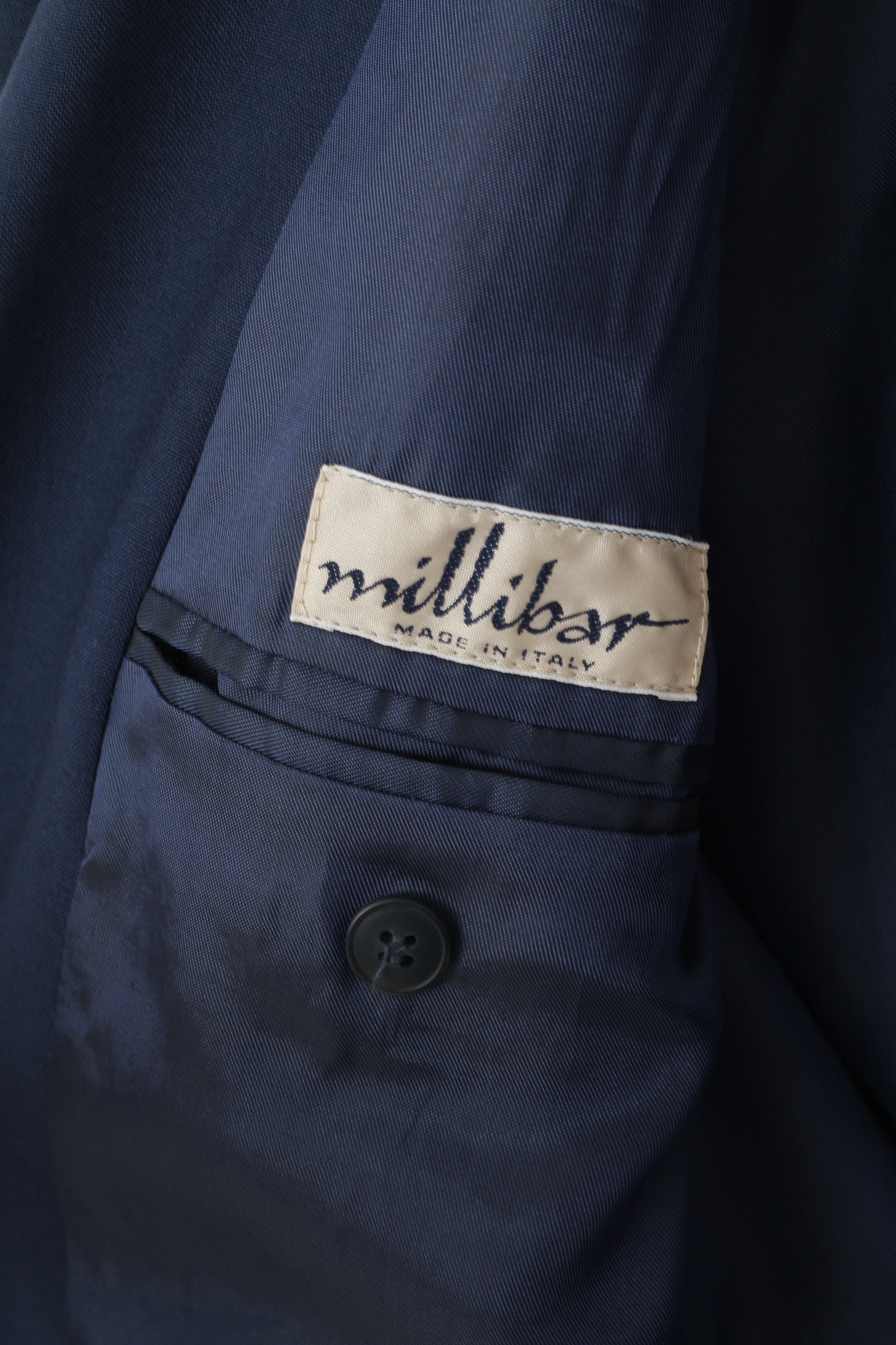 Millibar Men 48 38 Blazer Navy Blue Wool Vintage Made in Italy Single Breasted Jacket