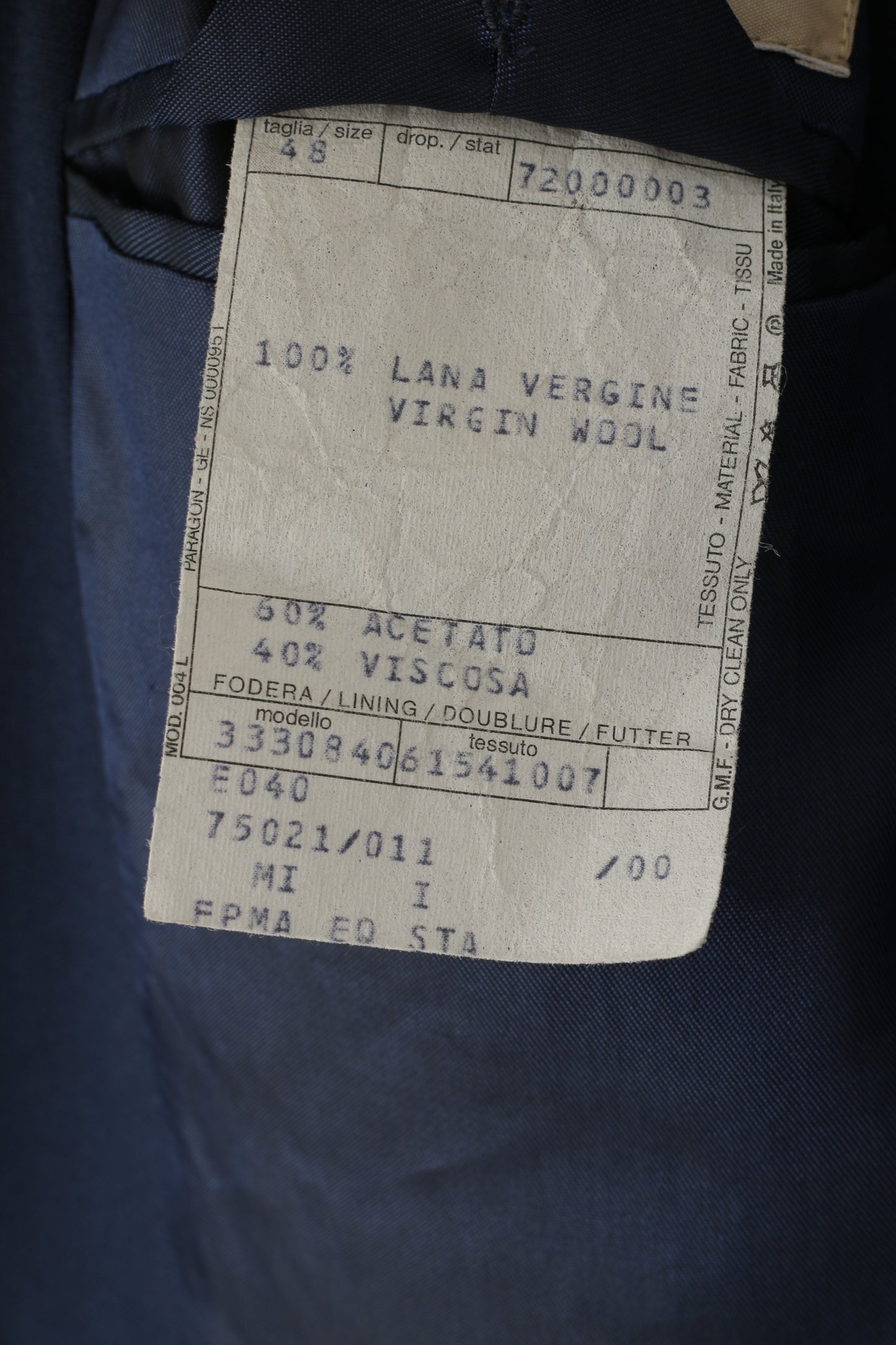 Millibar Men 48 38 Blazer Navy Blue Wool Vintage Made in Italy Single Breasted Jacket