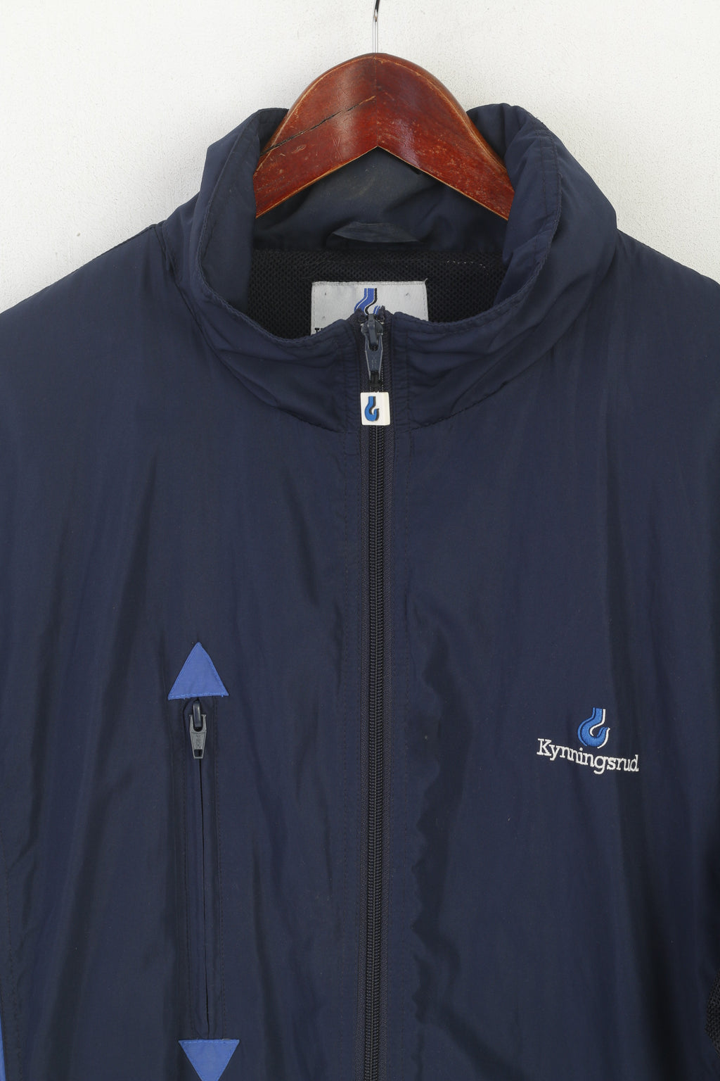 Kynningsrud Men XXXL Jacket Navy Nylon Activewear Hidden Hood Zip Up Top