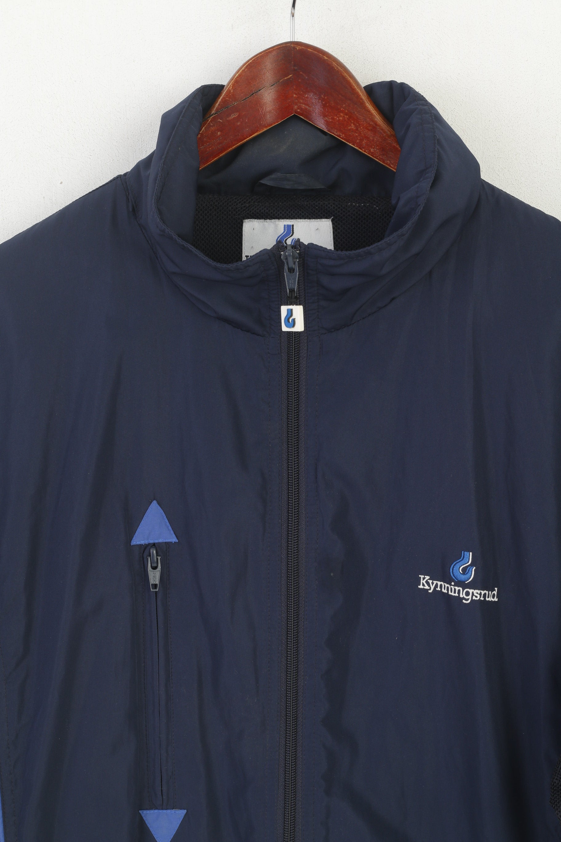 Kynningsrud Men XXXL Jacket Navy Nylon Activewear Hidden Hood Zip Up Top