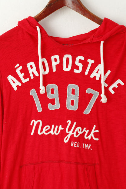 Maglietta da uomo Aeropostale Maglietta rossa con tasca a marsupio con grafica New York con cappuccio in cotone rosso