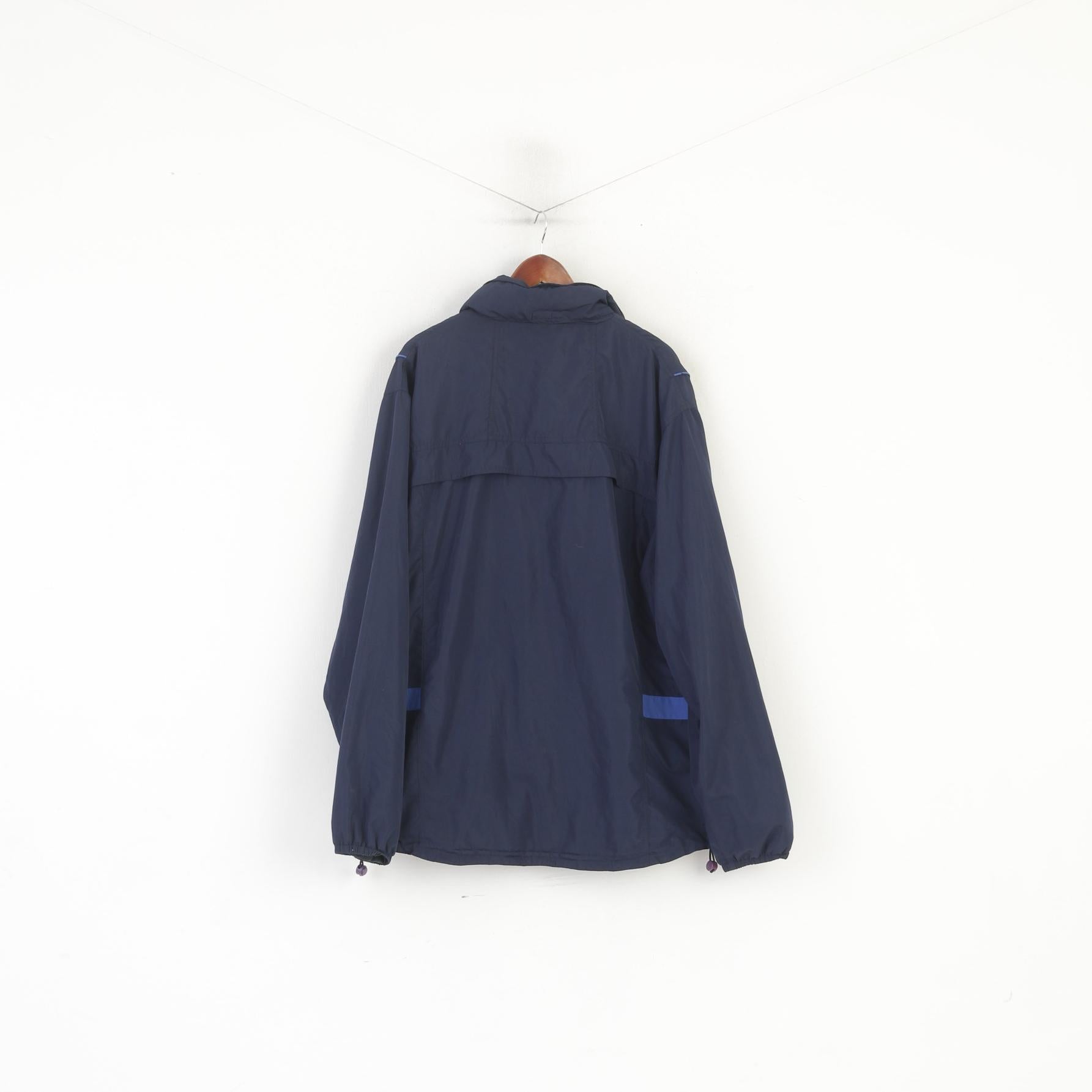 Kynningsrud Men XXXL Jacket Navy Nylon Activewear Hidden Hood Zip Up Top