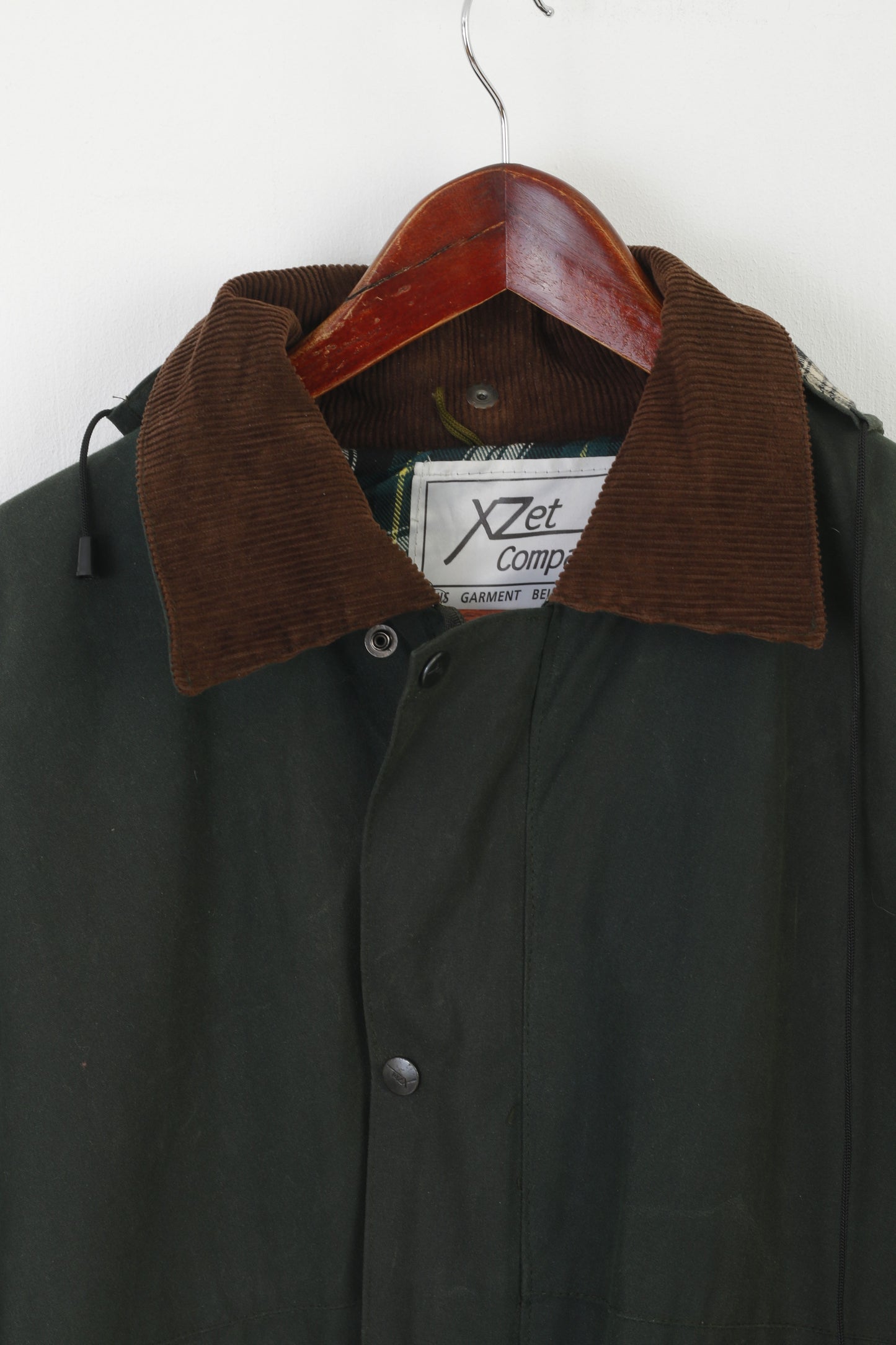 XZet Company Hommes L Veste Vert Cire Coton Vintage Longue Extérieure Pleine Fermeture Éclair Haut