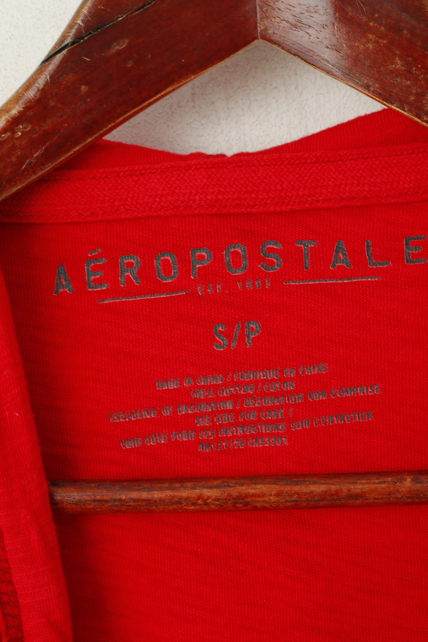 Aeropostale Men S Shirt Red Cotton Hooded New York Graphic Kangaroo Pocket Top