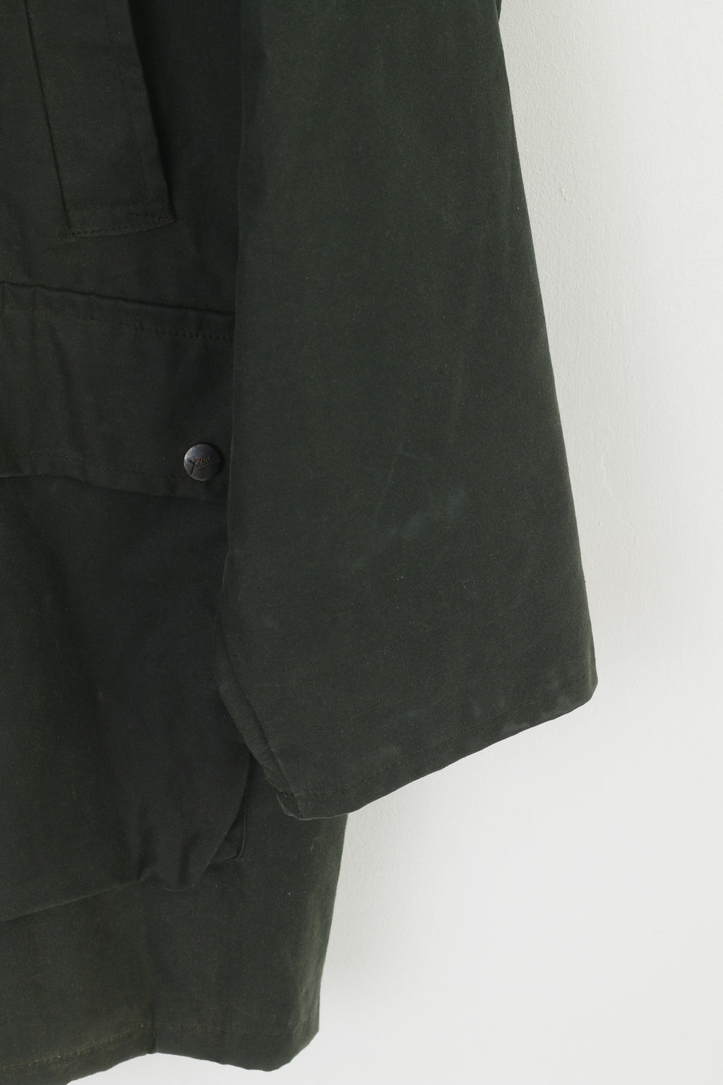 XZet Company Men L Jacket Green Wax Cotton Vintage Long Outdoor Full Zipper Top