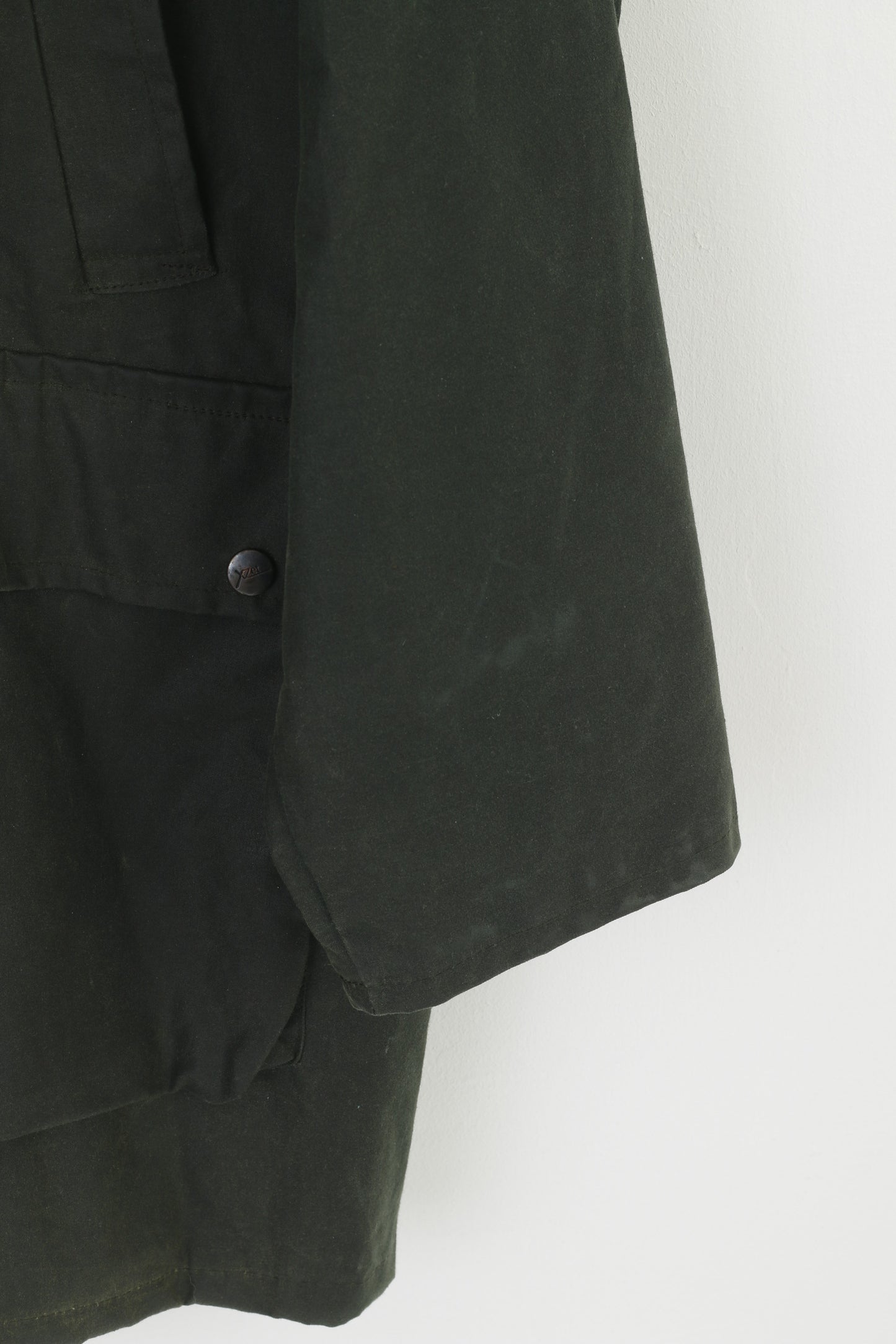 XZet Company Hommes L Veste Vert Cire Coton Vintage Longue Extérieure Pleine Fermeture Éclair Haut