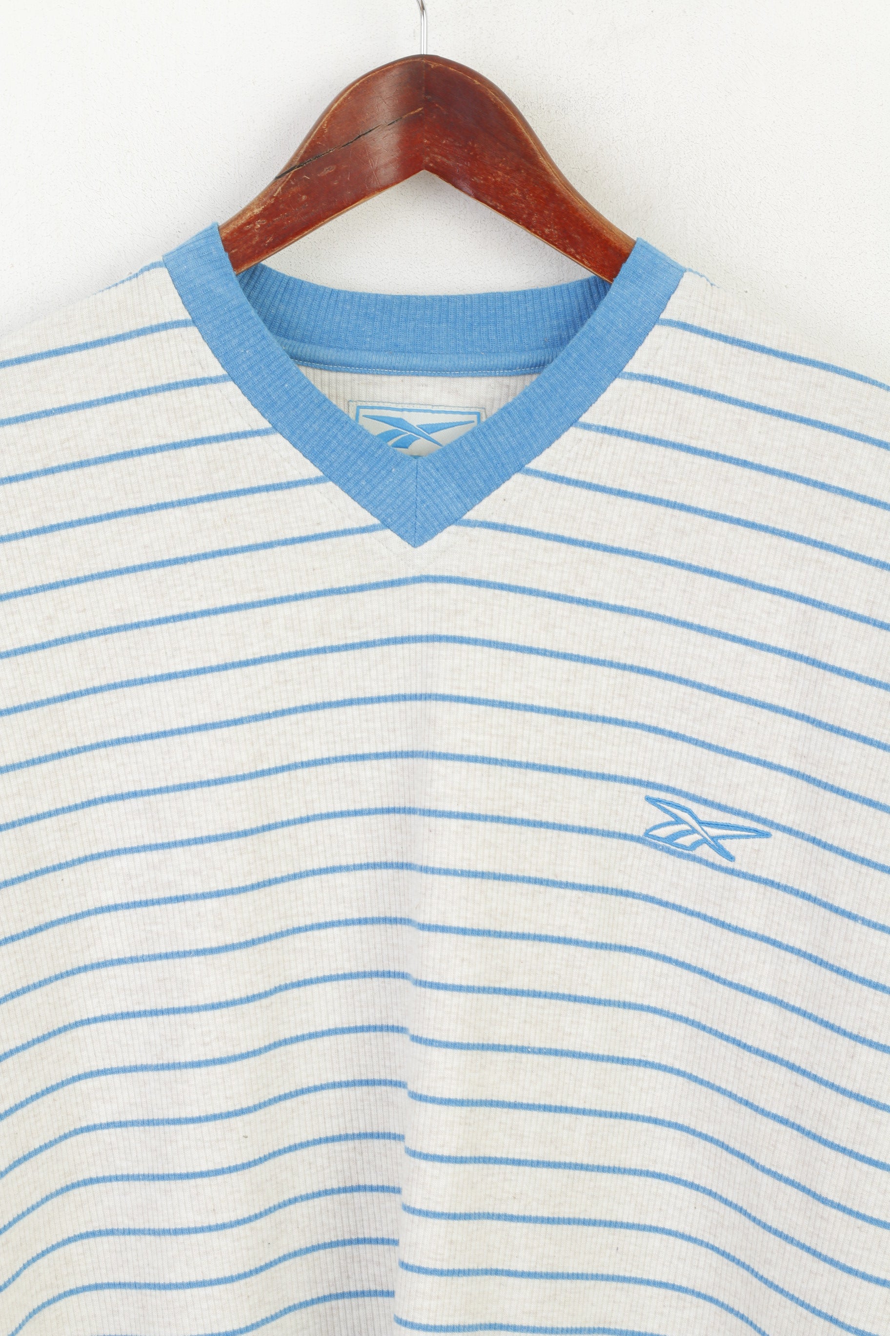 Camicia Reebok da uomo M. Top Oldschool oversize in cotone vintage a righe beige blu