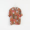 Rumours Women 18 XL Casual Shirt Brown Abstract Retro Shoulder Pads Top