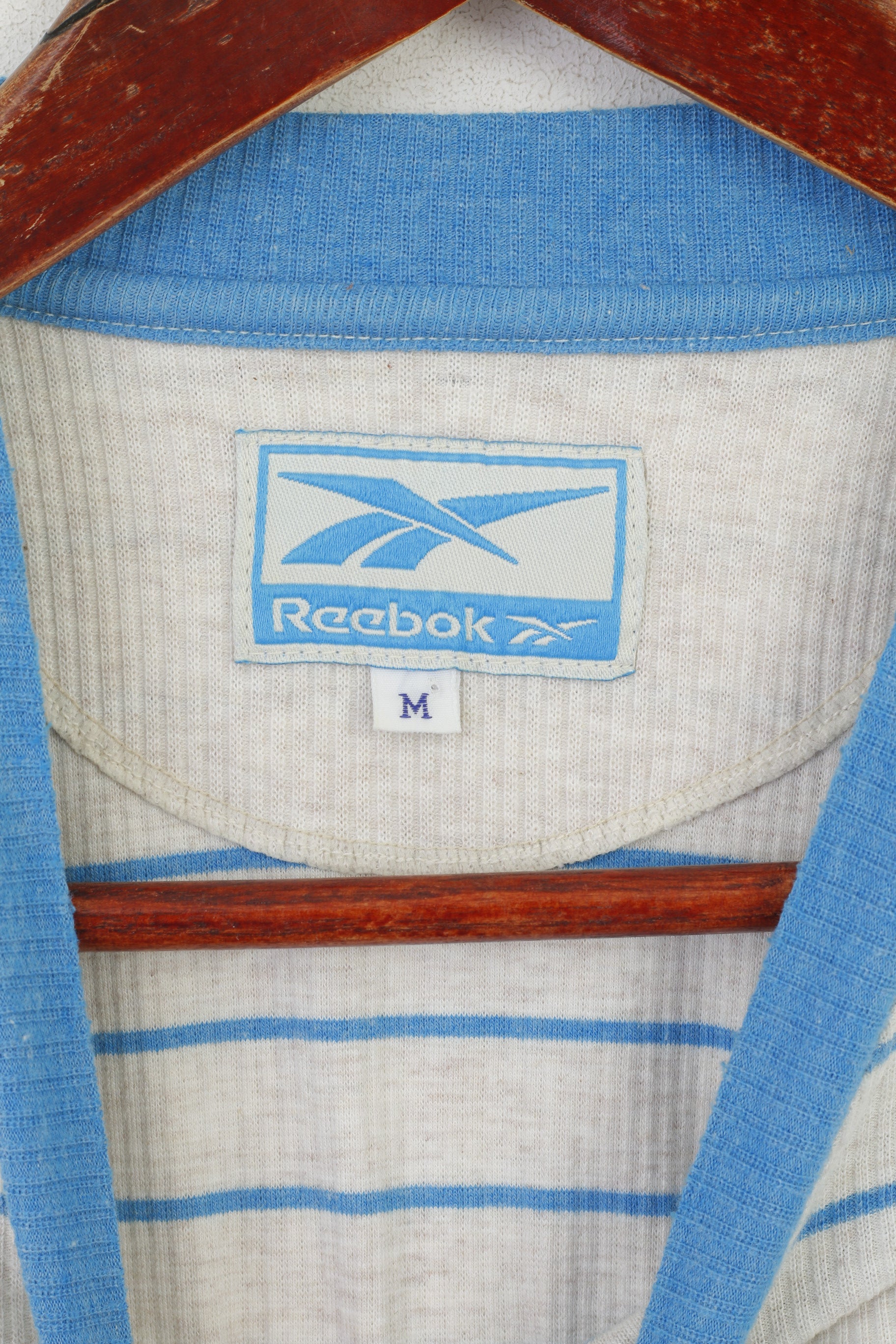 Camicia Reebok da uomo M. Top Oldschool oversize in cotone vintage a righe beige blu