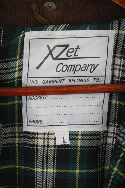 XZet Company Hommes L Veste Vert Cire Coton Vintage Longue Extérieure Pleine Fermeture Éclair Haut