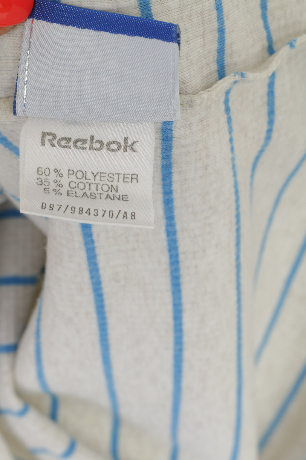 Reebok Men M Shirt Beige Blue Striped Vintage Cotton Oversize Oldschool Top