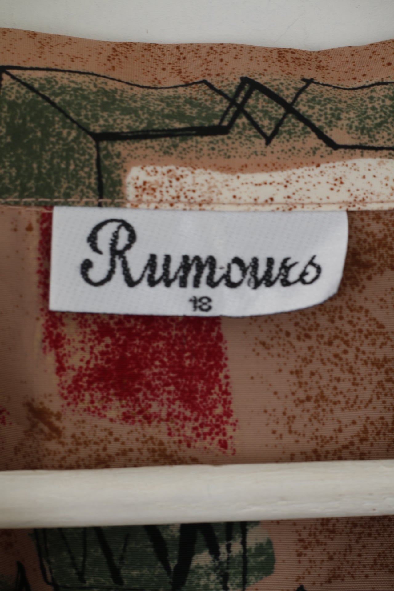 Rumours Women 18 XL Casual Shirt Brown Abstract Retro Shoulder Pads Top