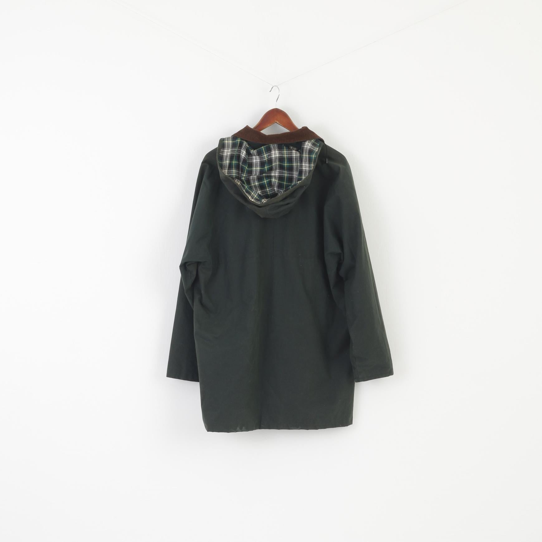 XZet Company Men L Jacket Green Wax Cotton Vintage Long Outdoor Full Zipper Top