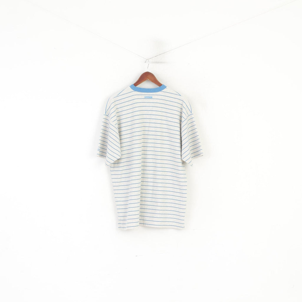 Reebok Men M Shirt Beige Blue Striped Vintage Cotton Oversize Oldschool Top