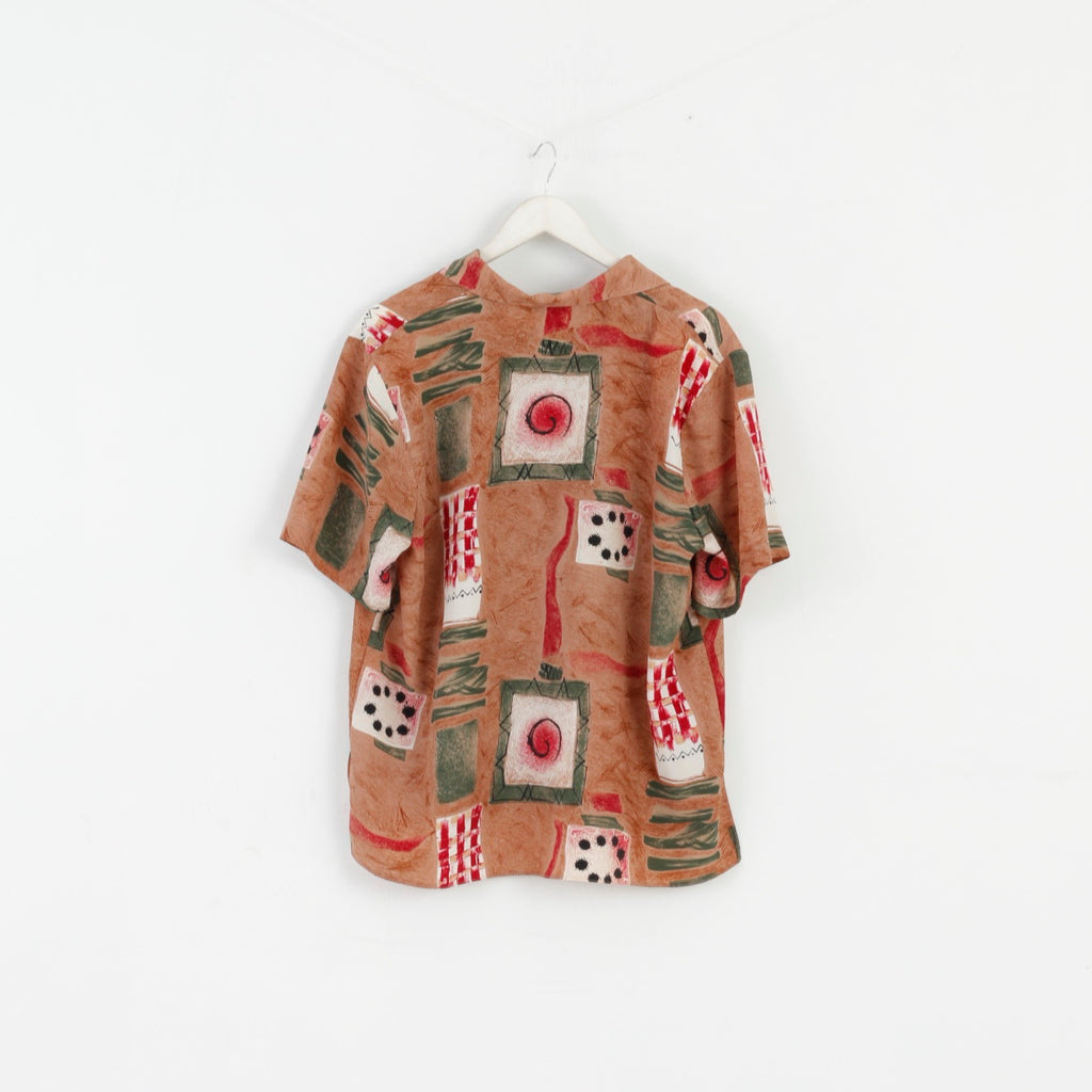 Rumours Women 18 XL Casual Shirt Brown Abstract Retro Shoulder Pads Top