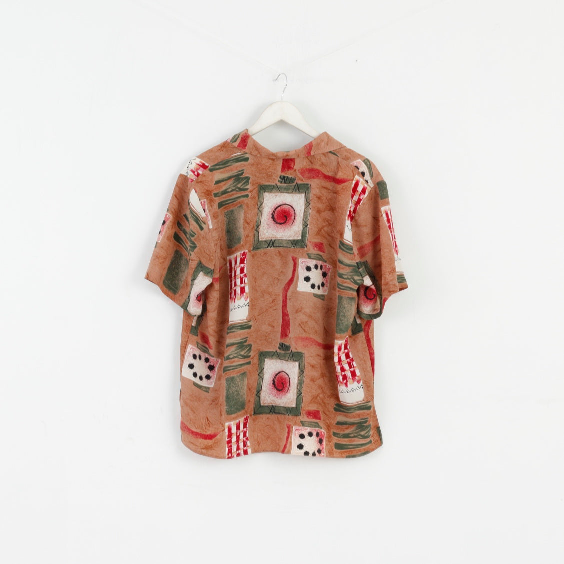 Rumours Women 18 XL Casual Shirt Brown Abstract Retro Shoulder Pads Top