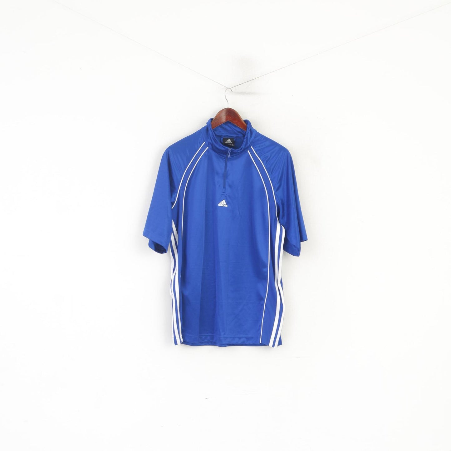 Adidas Men M Shirt Blue Shiny Vintage Sportswear Zip Neck Sportswear Jersey Top