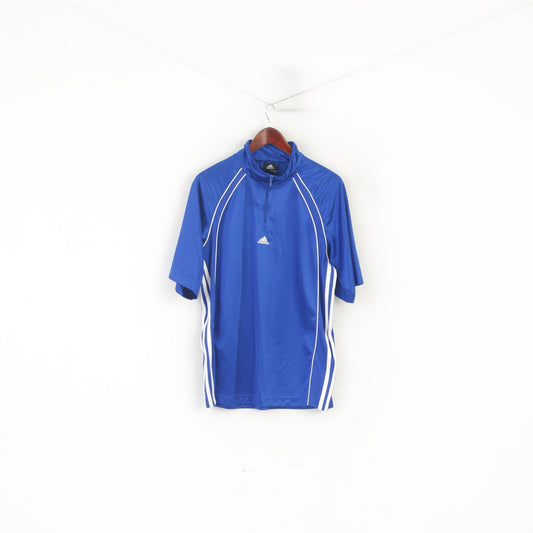 Adidas Homme M Chemise Bleu Brillant Vintage Sportswear Zip Neck Sportswear Jersey Top