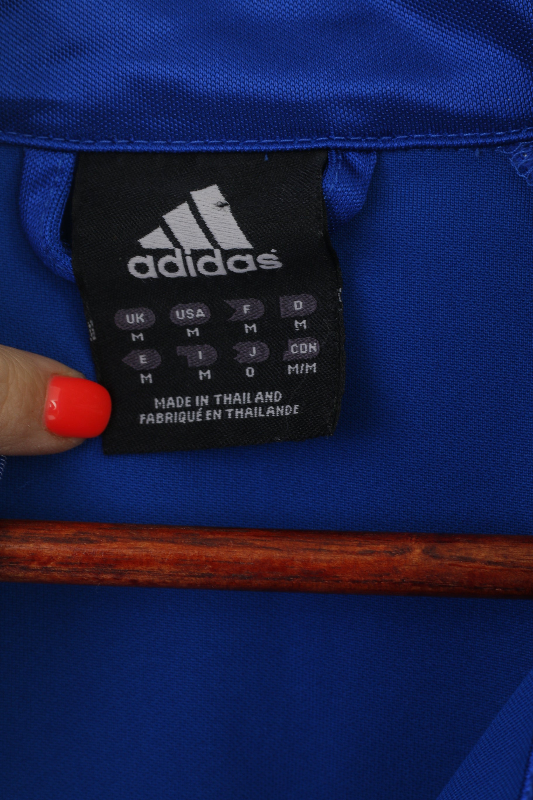 Maglietta Adidas da uomo M blu lucido vintage sportivo con zip e collo in maglia sportiva