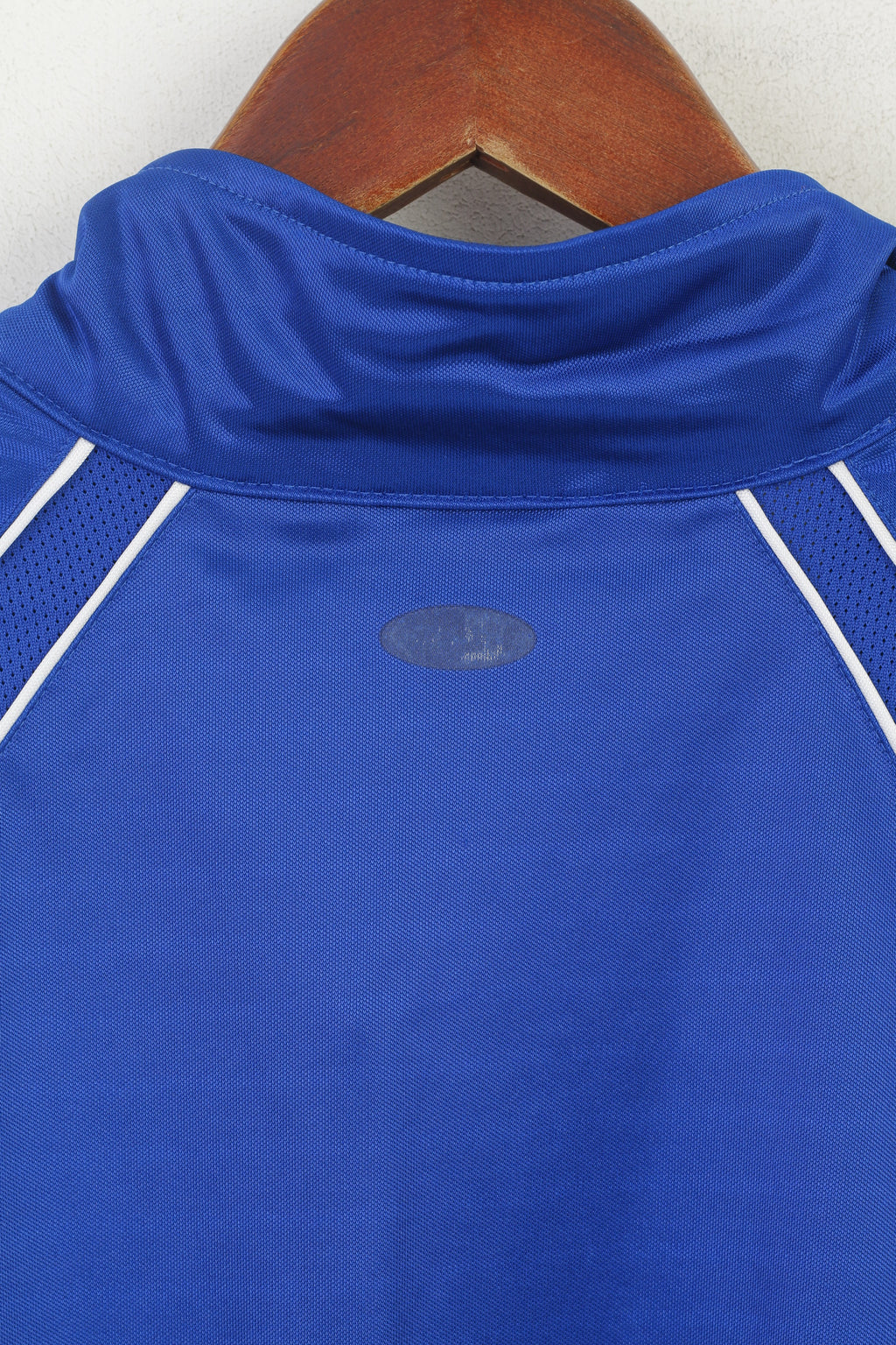 Maglietta Adidas da uomo M blu lucido vintage sportivo con zip e collo in maglia sportiva